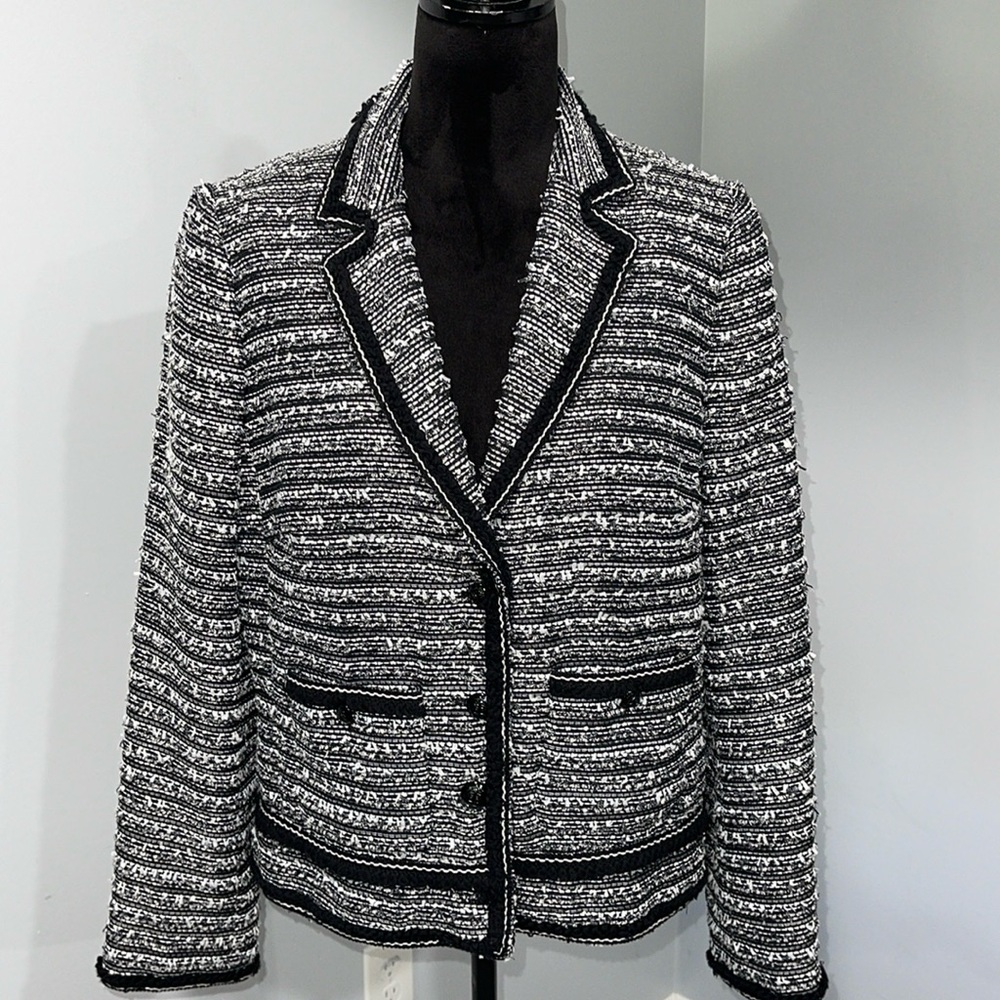 Talbots size 12 blazer jacket black white four button